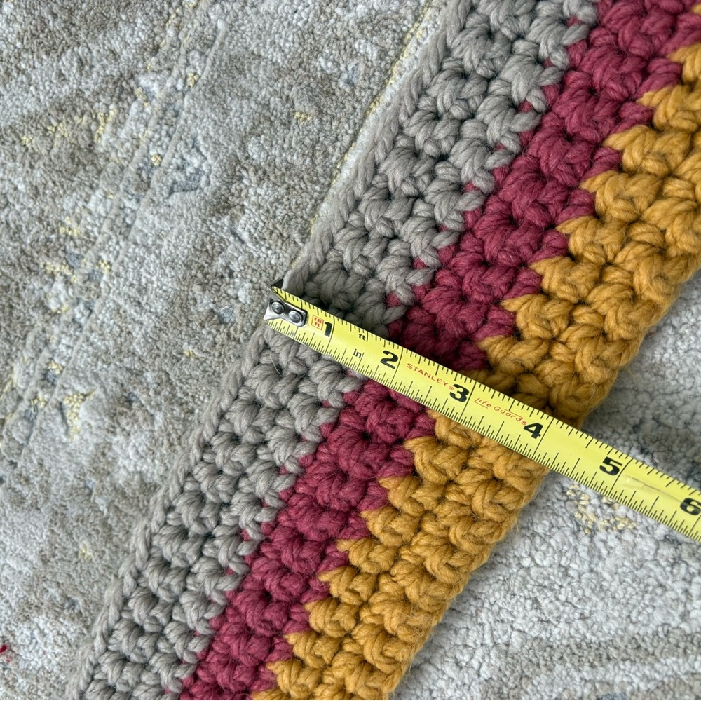 Hand Crochet Color Block Skinny Long Scarf - Picture 5 of 7